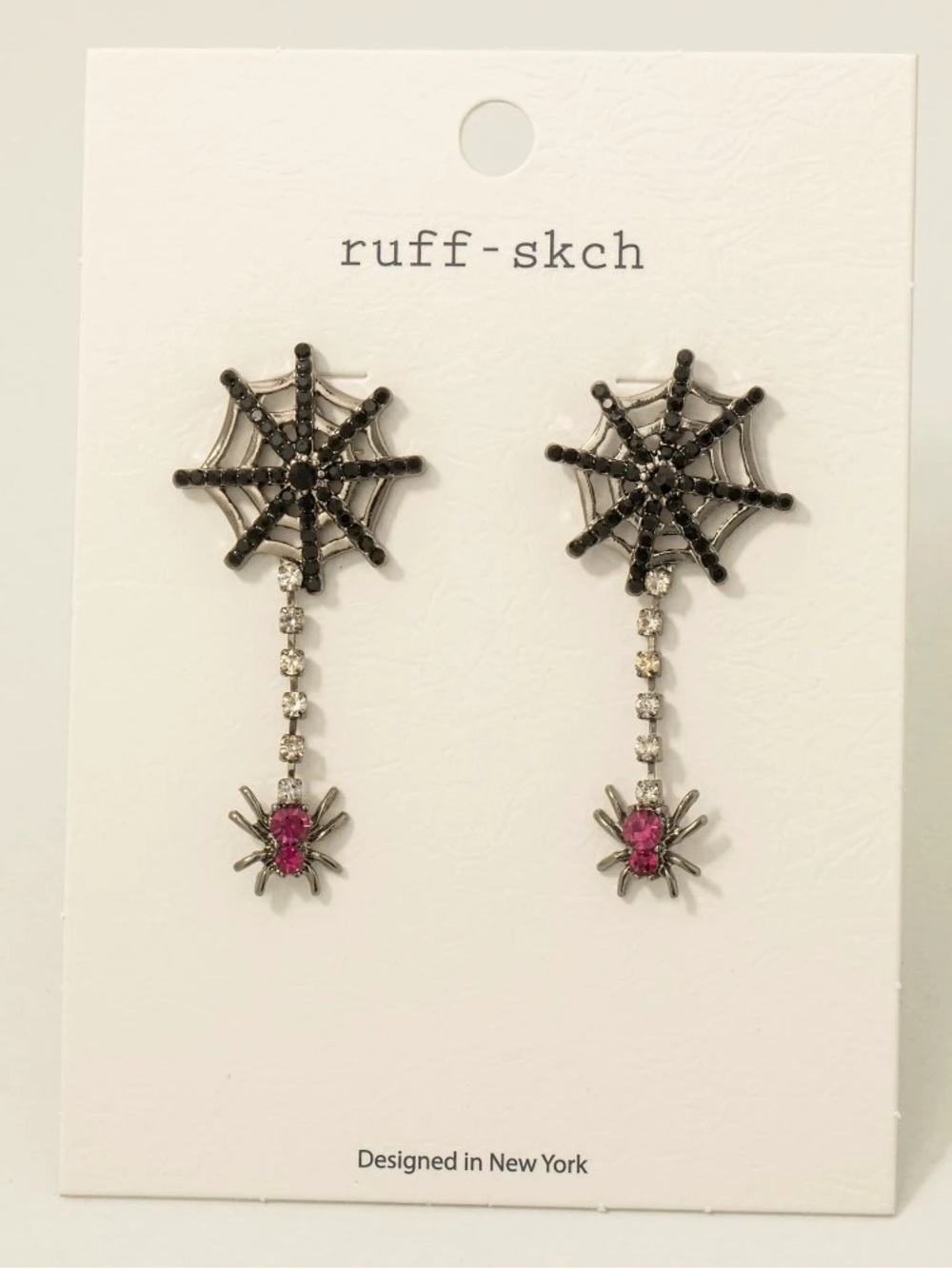 Black & Pink Spider Web Drop Earrings